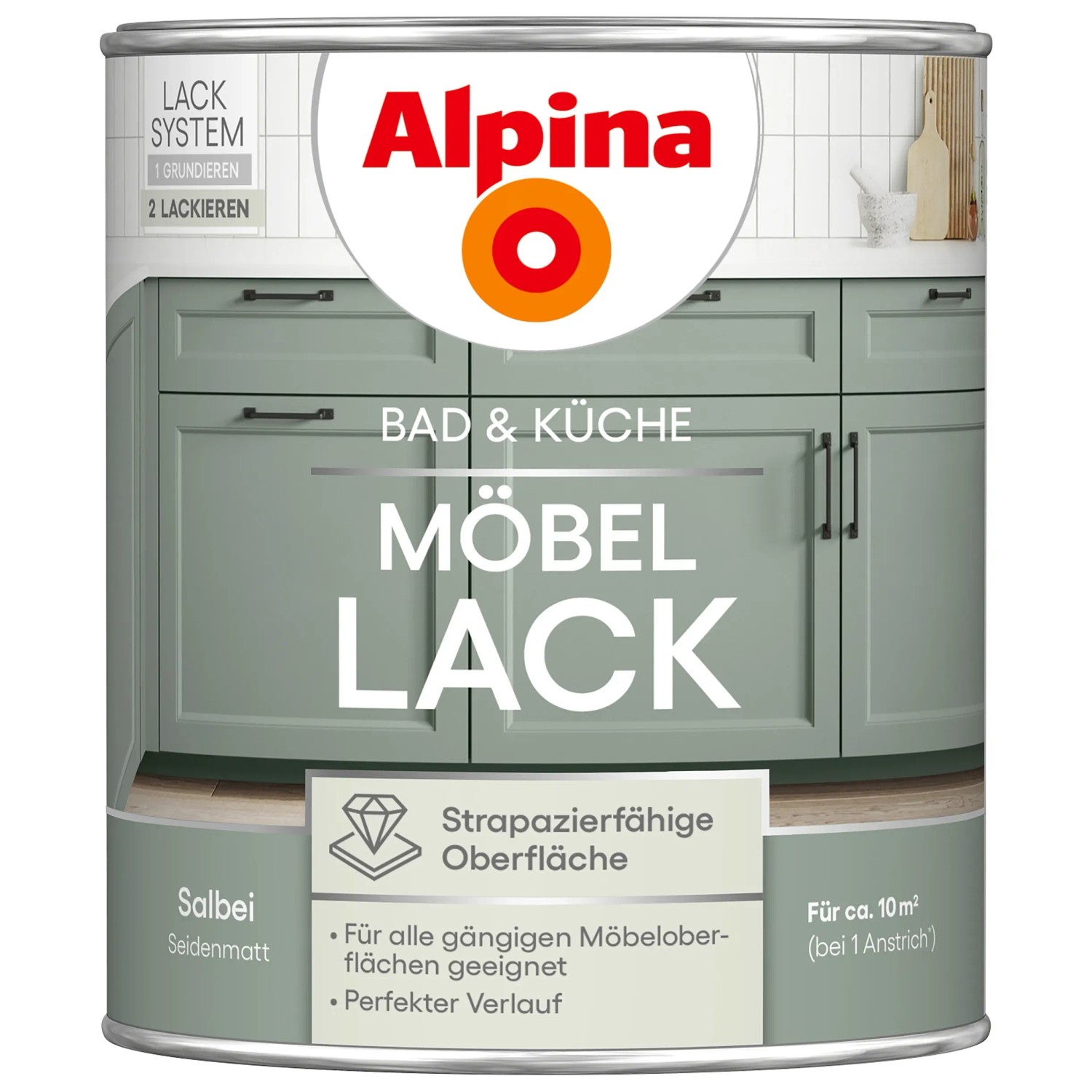 Alpina Möbel-Lack Bad & Küche Salbei Seidenmatt 750 ml