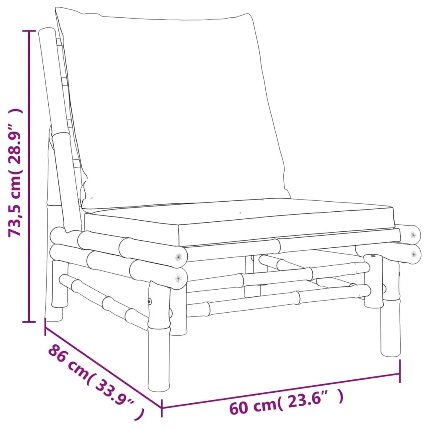 Skizze Gartenstuhl aus Bambus mit Kissen, Teil des vidaXL Lounge-Sets