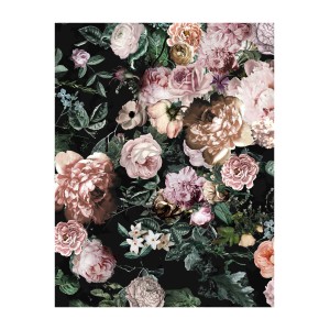 Komar Wandbild Charming Wild, 40x50 cm, mit floralem Muster in Rosa- und Beigetönen auf dunklem Grund.
