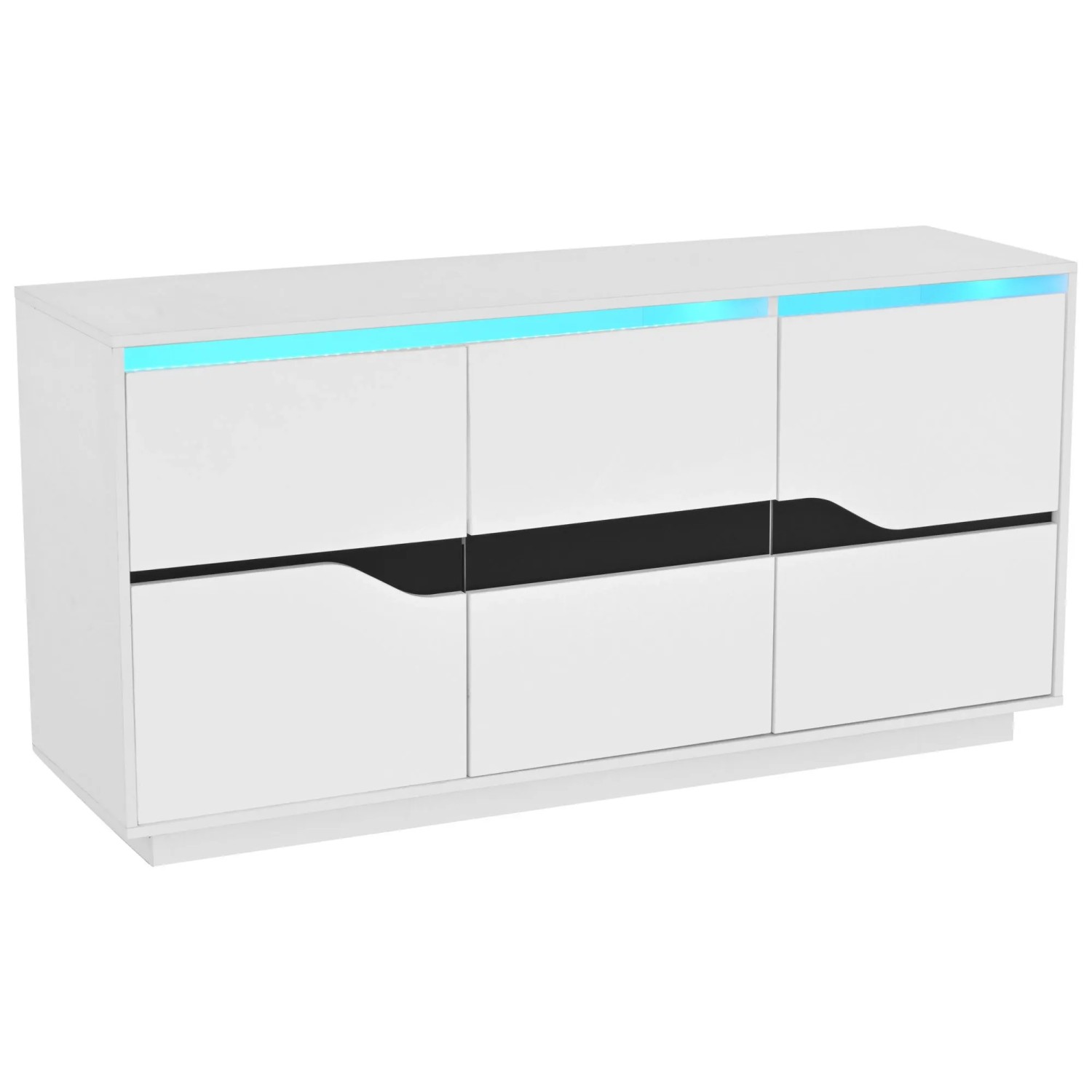 Merax Sideboard 140x40x70 cm 3 Türen LED Hochglanz Weiß Schwarz