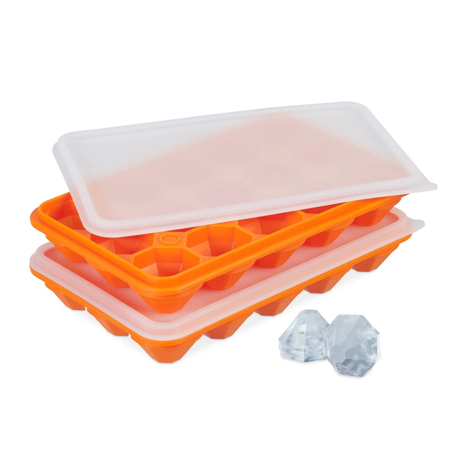 Relaxdays Eiswürfelform Diamant Silikon Orange Mit Deckel 2er Set 3 x 20,5 x 12,5 cm