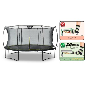 Schwarzes EXIT Silhouette Trampolin D427cm mit Sicherheitsnetz und Fußschutzsystem.