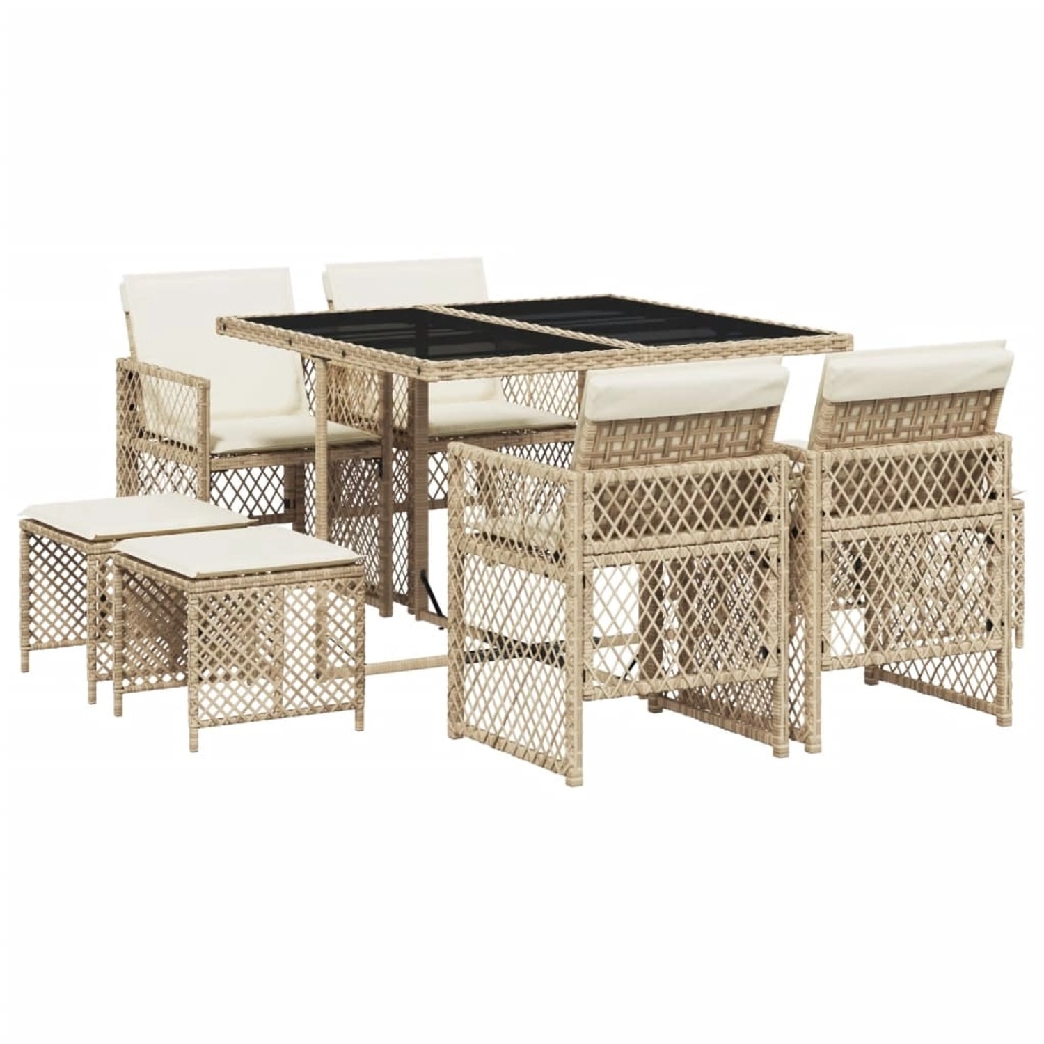 vidaXL 9-tlg Garten-Essgruppe mit Kissen Beige Poly Rattan Modell 49 günstig online kaufen