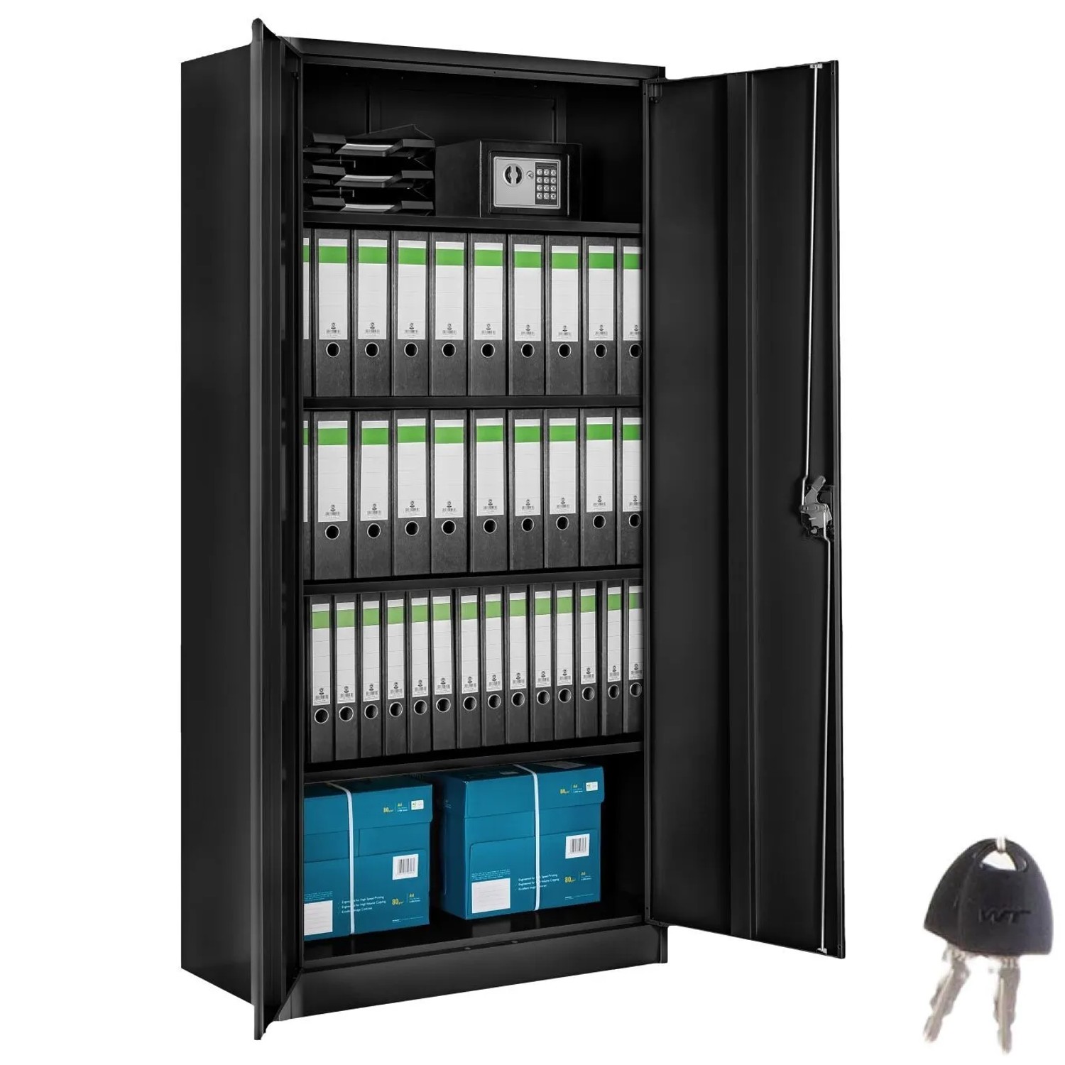 Tectake Aktenschrank  Aus Pulverbeschichtetem Stahl Mit 2 Flügeltüren  90 x 40 x 180 cm Schwarz