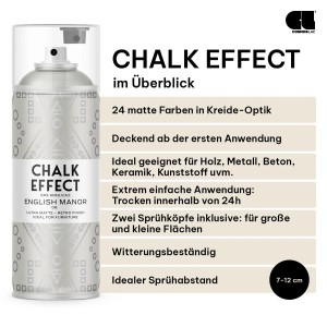 COSMOS LAC Kreidefarbe Spray Chalk Effect English Manor Grau. Matte Sprühdose für Möbel & Deko, mit zwei Sprühköpfen für präzise Anwendung.