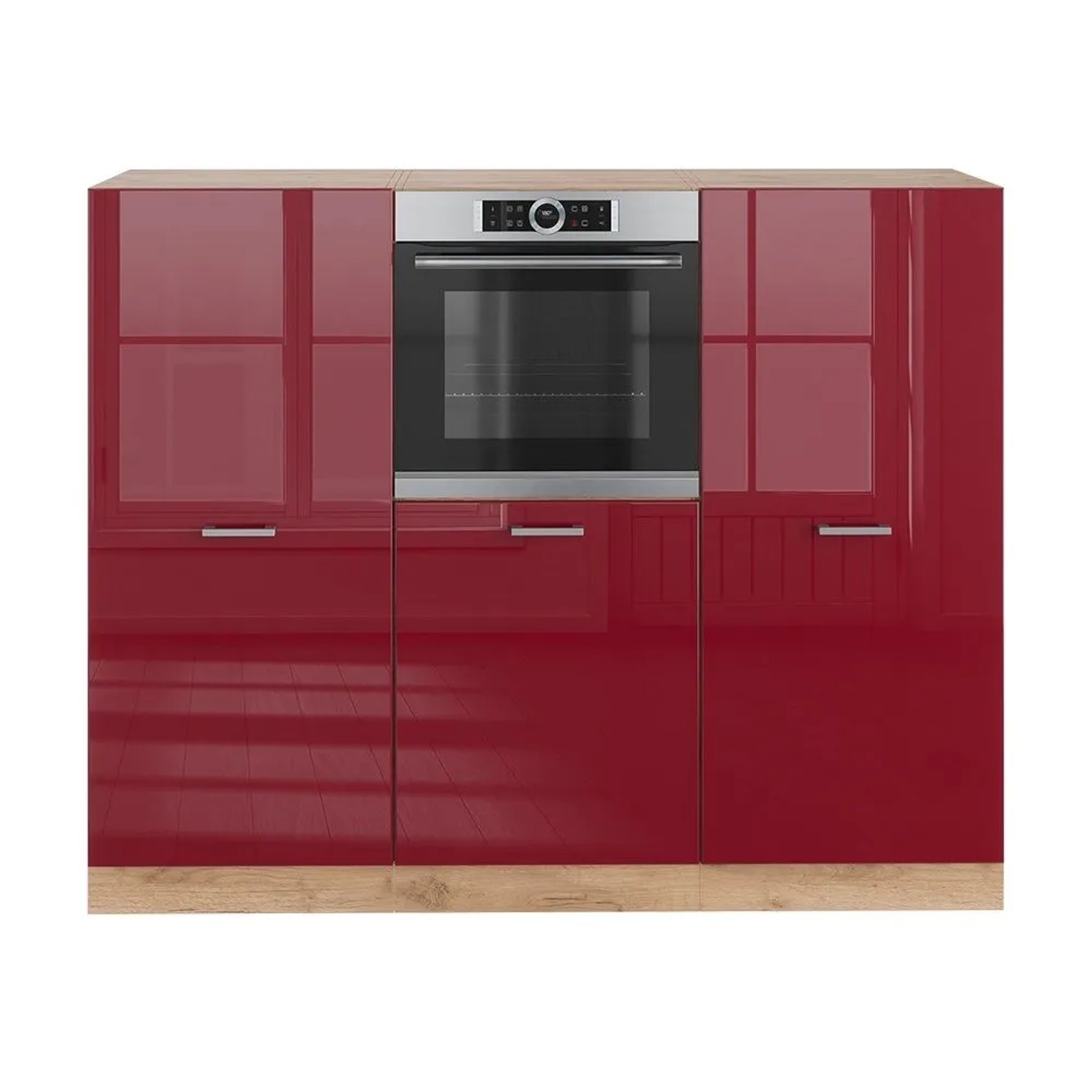 Vicco R-Line Küchenblock Bordeaux Hochglanz Goldkraft Eiche 180 cm ohne Arbeitsplatte ohne E-Geräte