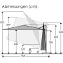 Skizze des Schneider Ampelschirm Rhodos Twist Loft 300x300 cm mit Maßangaben.