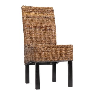 Dunkler Esszimmerstuhl Loiret im 6er-Set, Polsterstuhl mit Bananenblatt-Geflecht und Mahagoni-Beinen.