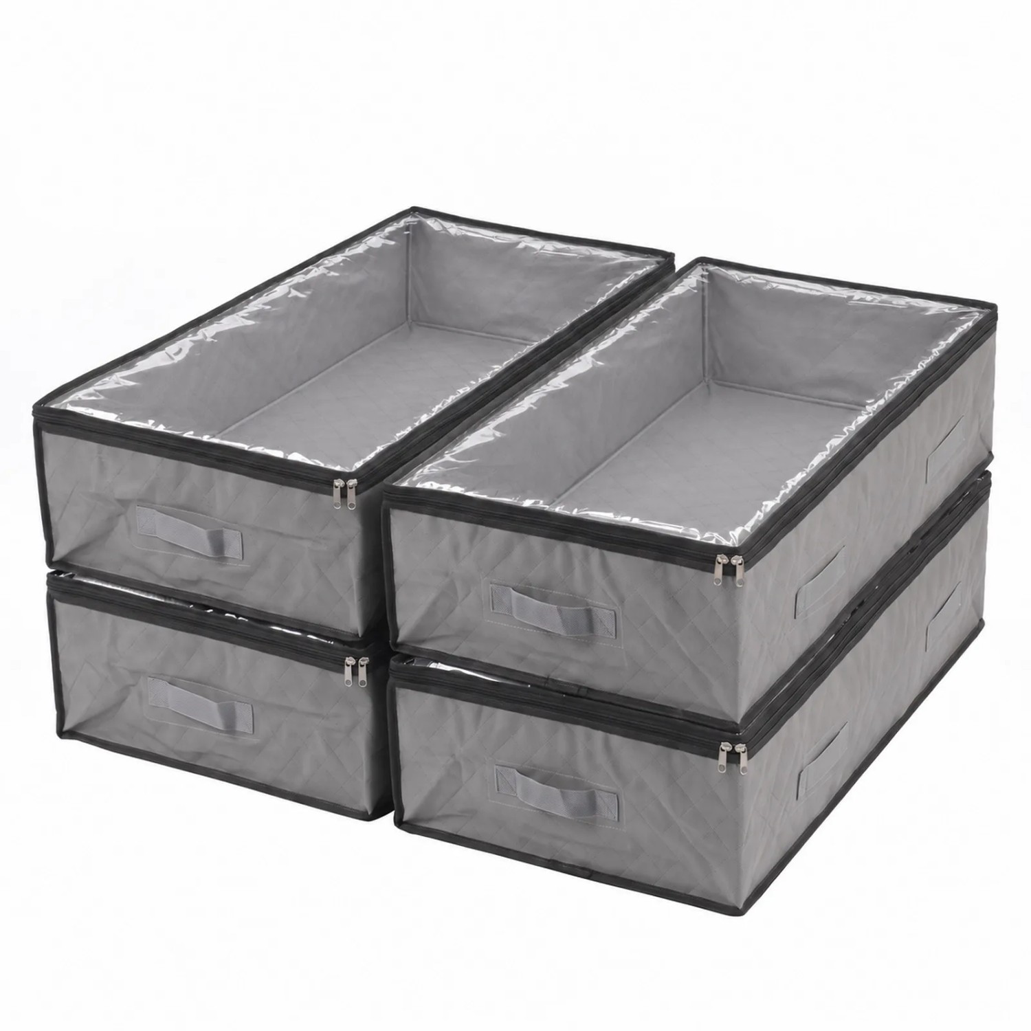 Sekey Unterbettkommode 4er Set 110 L Aufbewahrungstasche Faltbar Transparent mit Sichtfenster Doppelreißverschluss für Kleidung Bettwäsche und Decken