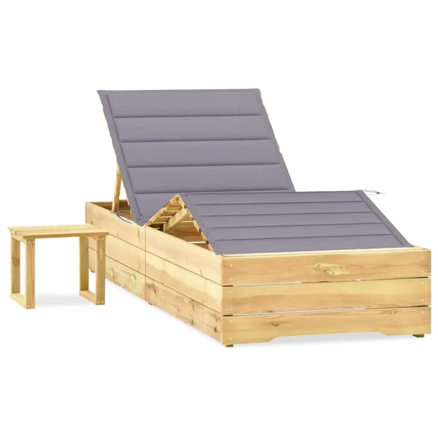 vidaXL Garten-Sonnenliege mit Tisch und Auflage Kiefer Imprägniert 3065955