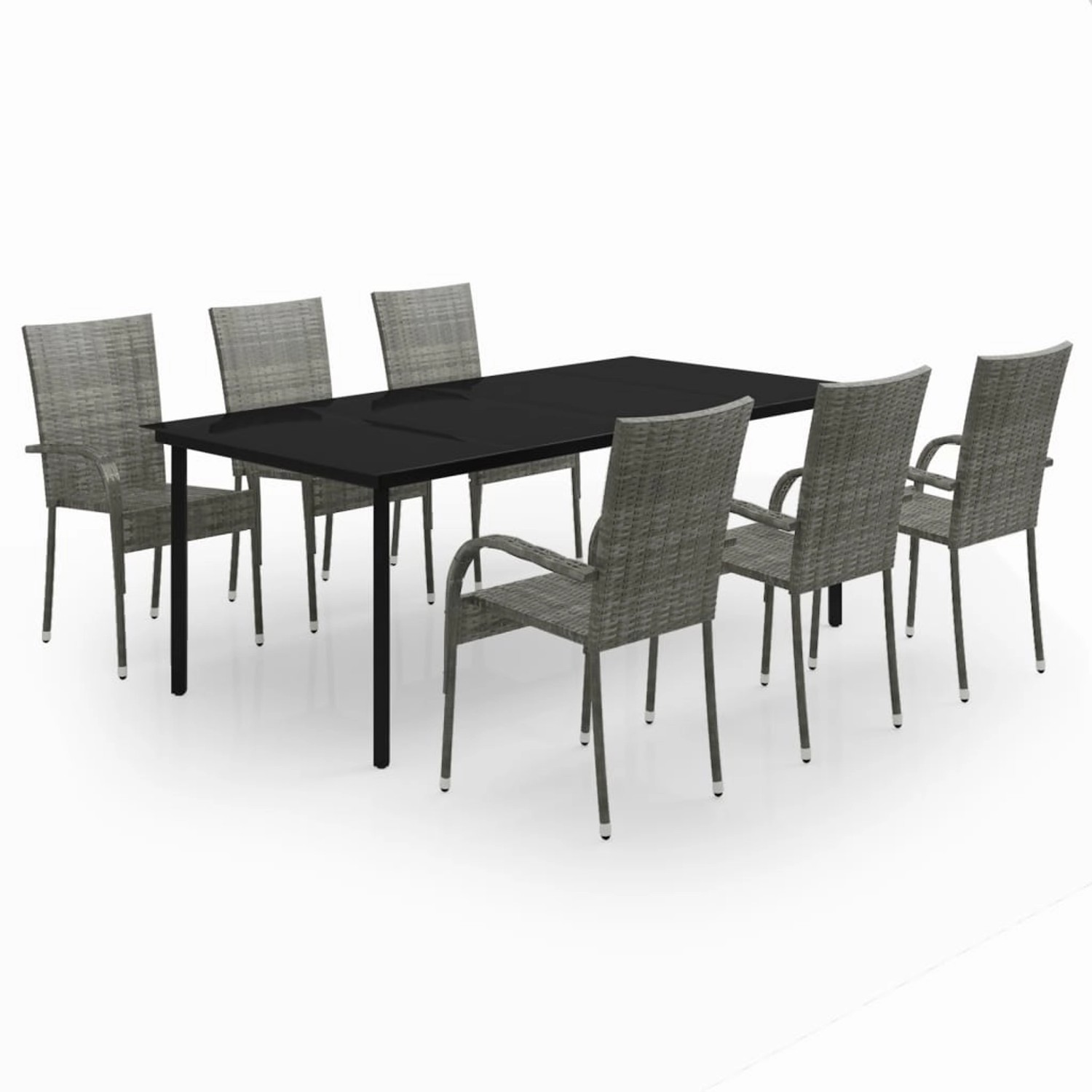 vidaXL 7-Tlg Garten-Essgruppe Grau und Schwarz 3099393