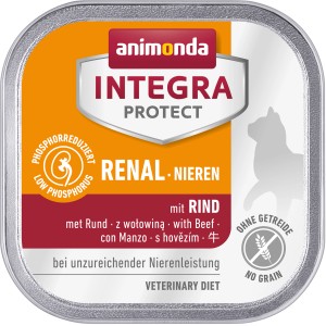 Integra Protect Niere Rind, getreidefreies Spezialfutter für Katzen mit Niereninsuffizienz, 100g Schale.