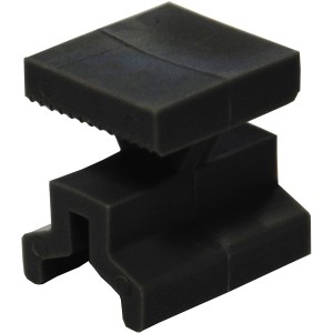Schwarzer Kovalex Montageclip aus Kunststoff für Terrassendielen, 25 Stück.