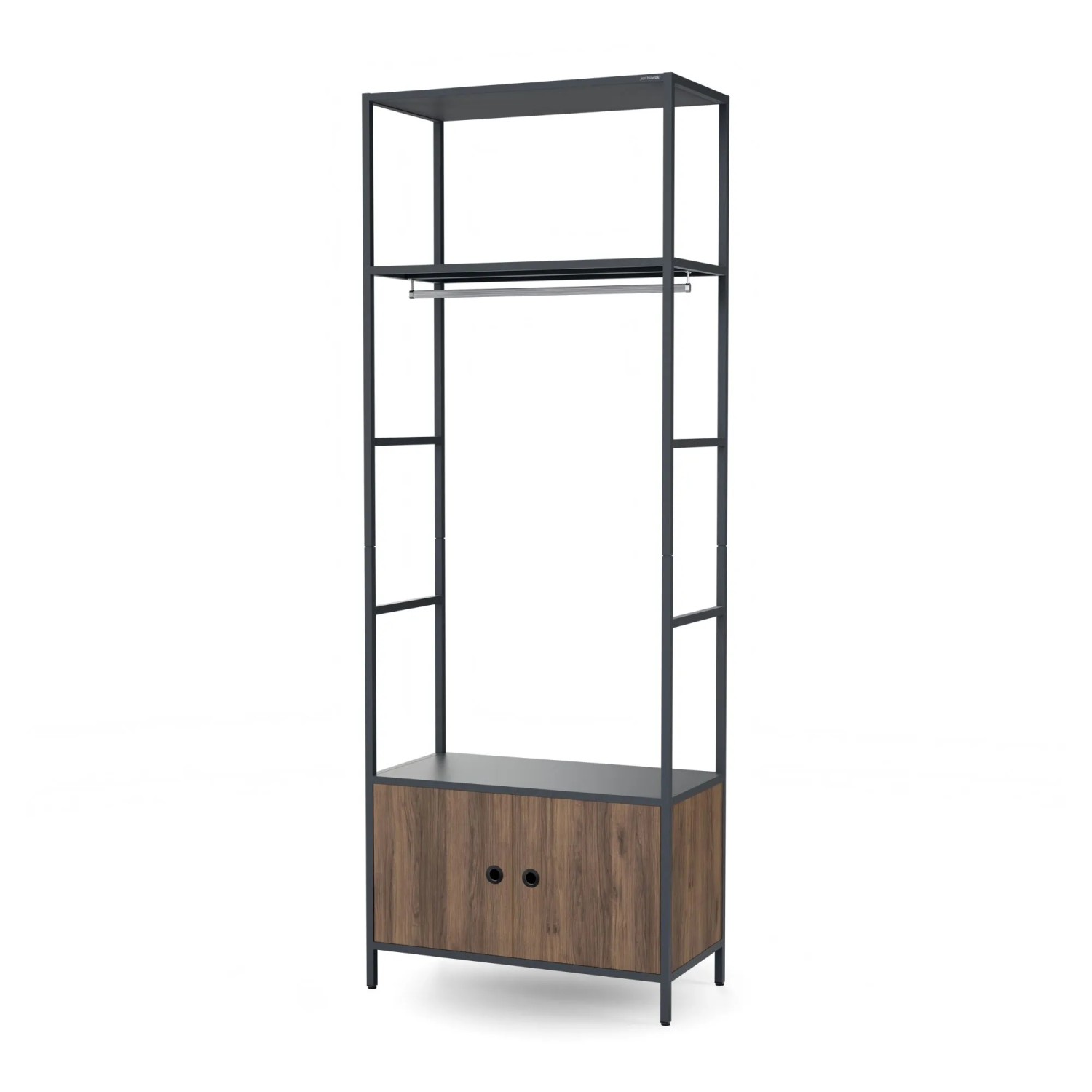 JAN NOWAK Offenes Büroregal mit Kleiderstange für Empfangsbereiche und Wartezimmer ARIEL 80 × 220 × 40 cm Anthrazit Nussbaum