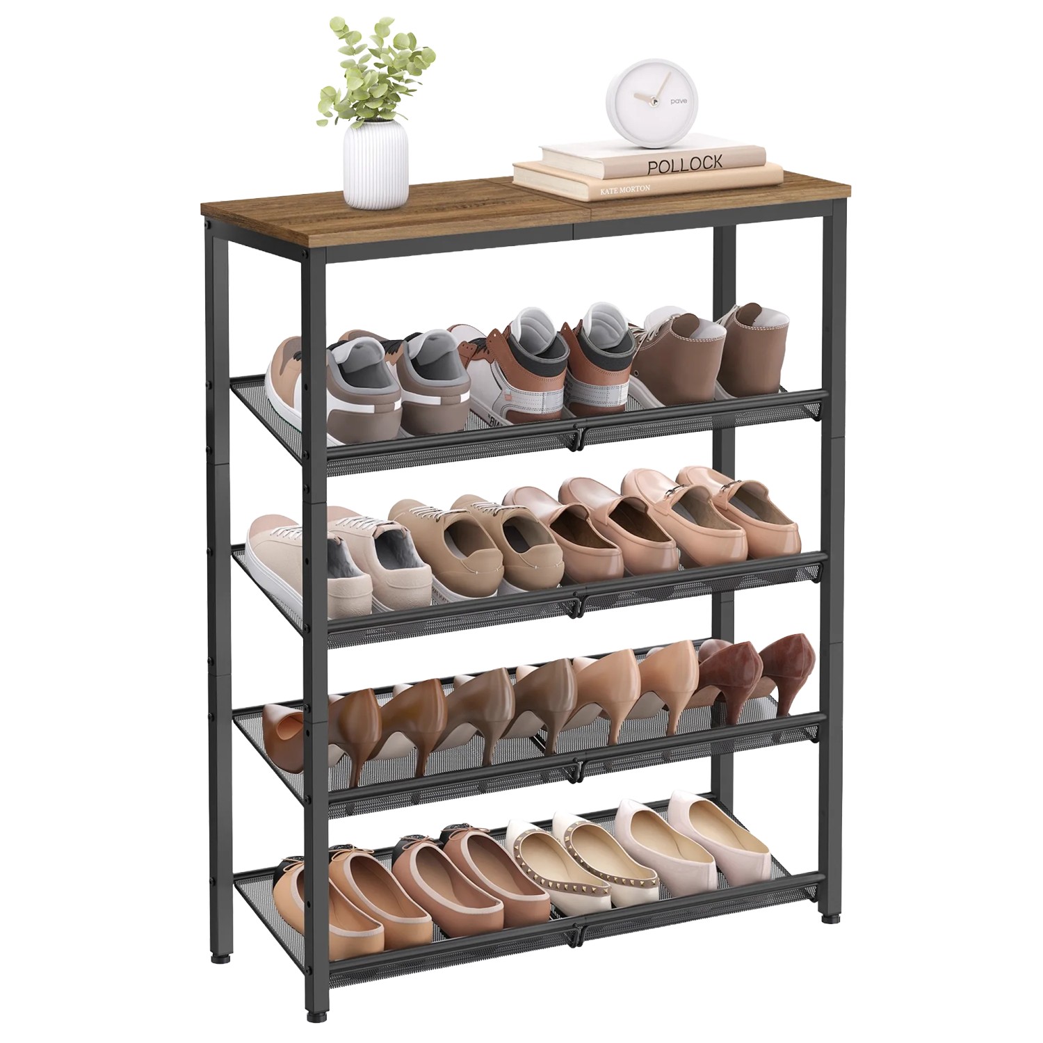 Songmics Schuhregal Darek 5 Ebenen Braun-Schwarz günstig online kaufen