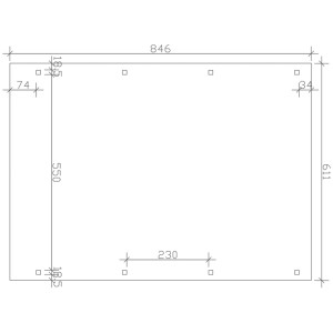 Skizze des Skan Holz Carport Spessart mit Maßangaben (611x846cm) für Montage und Planung.