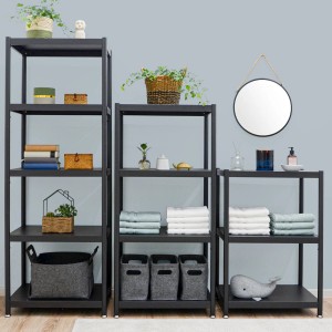Schwarzes shelfr Industrial Design Metallregal mit 3 Ebenen, ideal für Wohnzimmer, Bad oder Balkon.