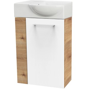 Fackelmann Waschbeckenunterschrank SBC Asteiche, 44 cm breit, mit weißer Front und Griff.