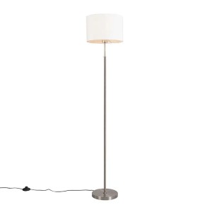 QAZQA Moderne Stehlampe aus Stahl mit Weißem Schirm VT