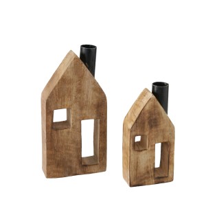 Boltze Home Deko-Aufsteller Häusle 2er Set aus Mangoholz und Aluminium.