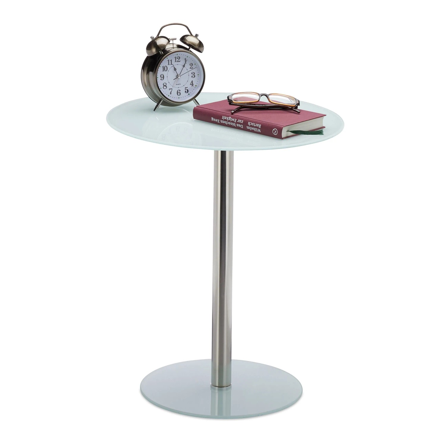 Relaxdays Beistelltisch Glas Edelstahl Weiß 53 cm x 43 cm 4,1 kg