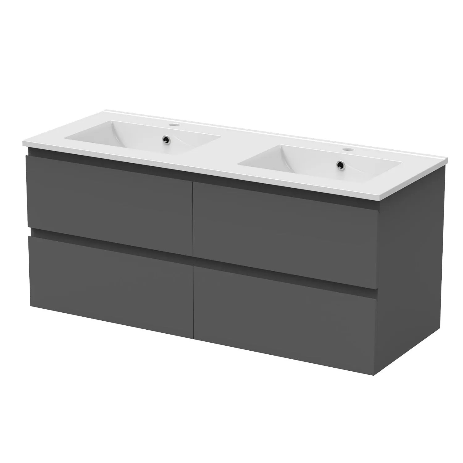 AICA Badmöbel Aalst 120 cm Keramik Waschtisch mit Unterschrank Matt Anthrazit Grifflos Softclose Schubladen 2 tlg.