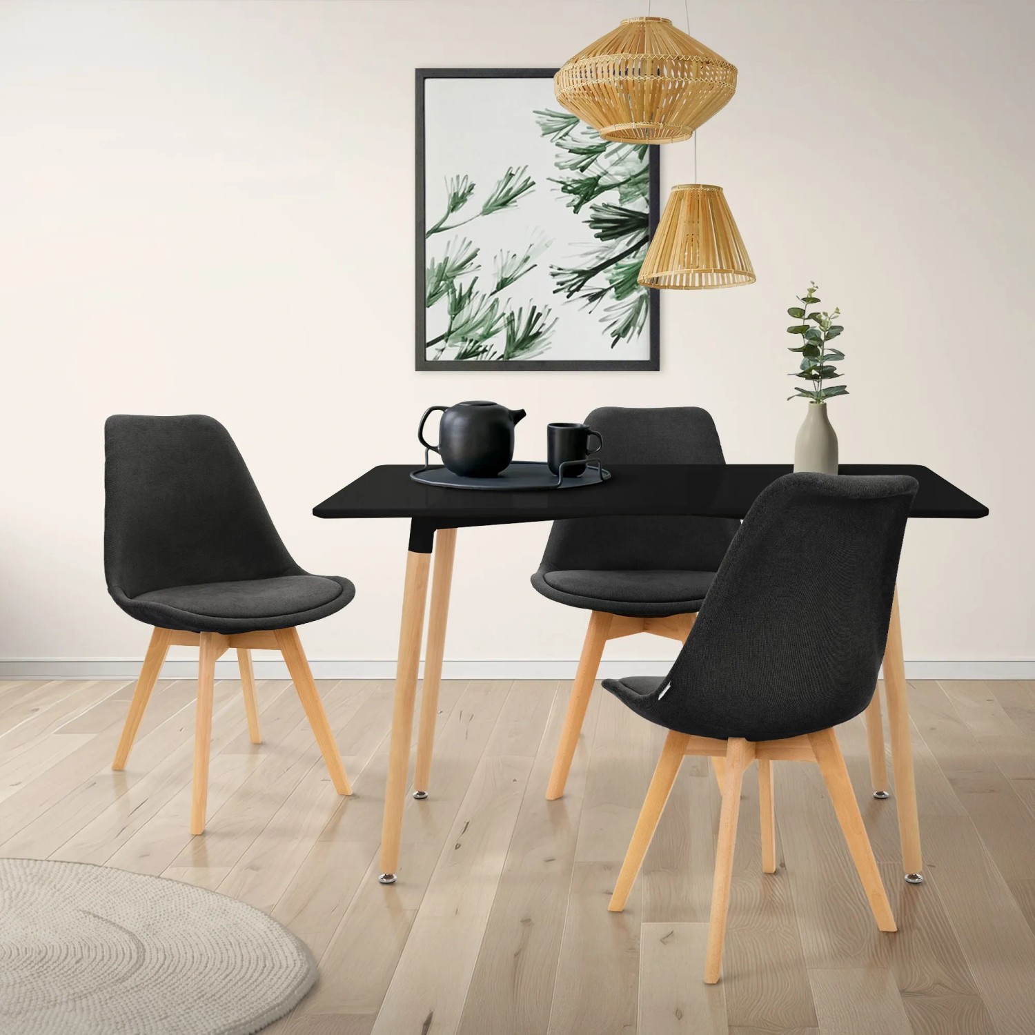 Schwarzer ML-Design Esstisch aus Holz, 120x70 cm, rechteckig, für 4-6 Personen.