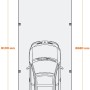 Skizze Holzbrüder Carport Ralf: 300x868cm, reinweiß, mit Auto. Abmessungen für Planung.