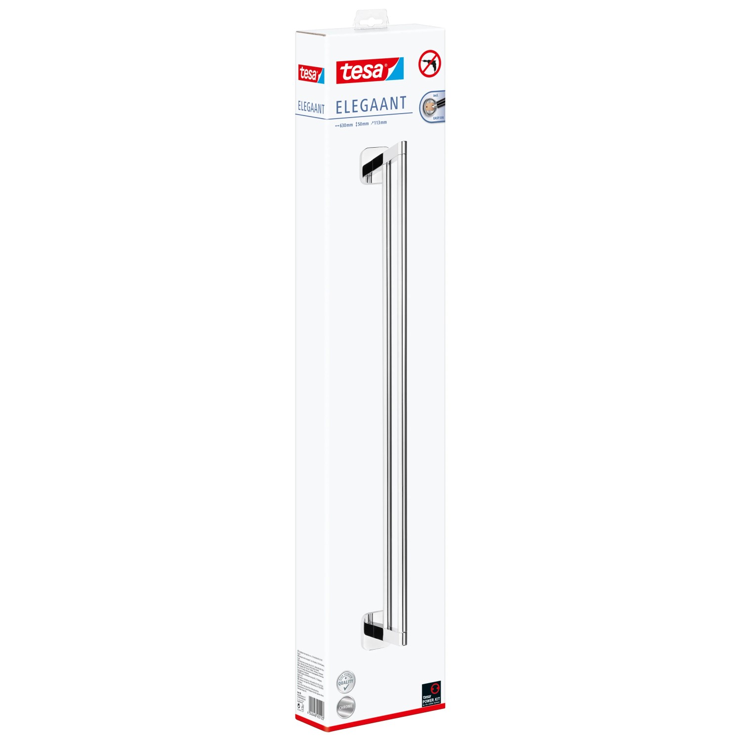 Verpackung der Tesa Elegaant Handtuchstange doppelt, Chrom. Handtuchhalter zur Wandmontage.