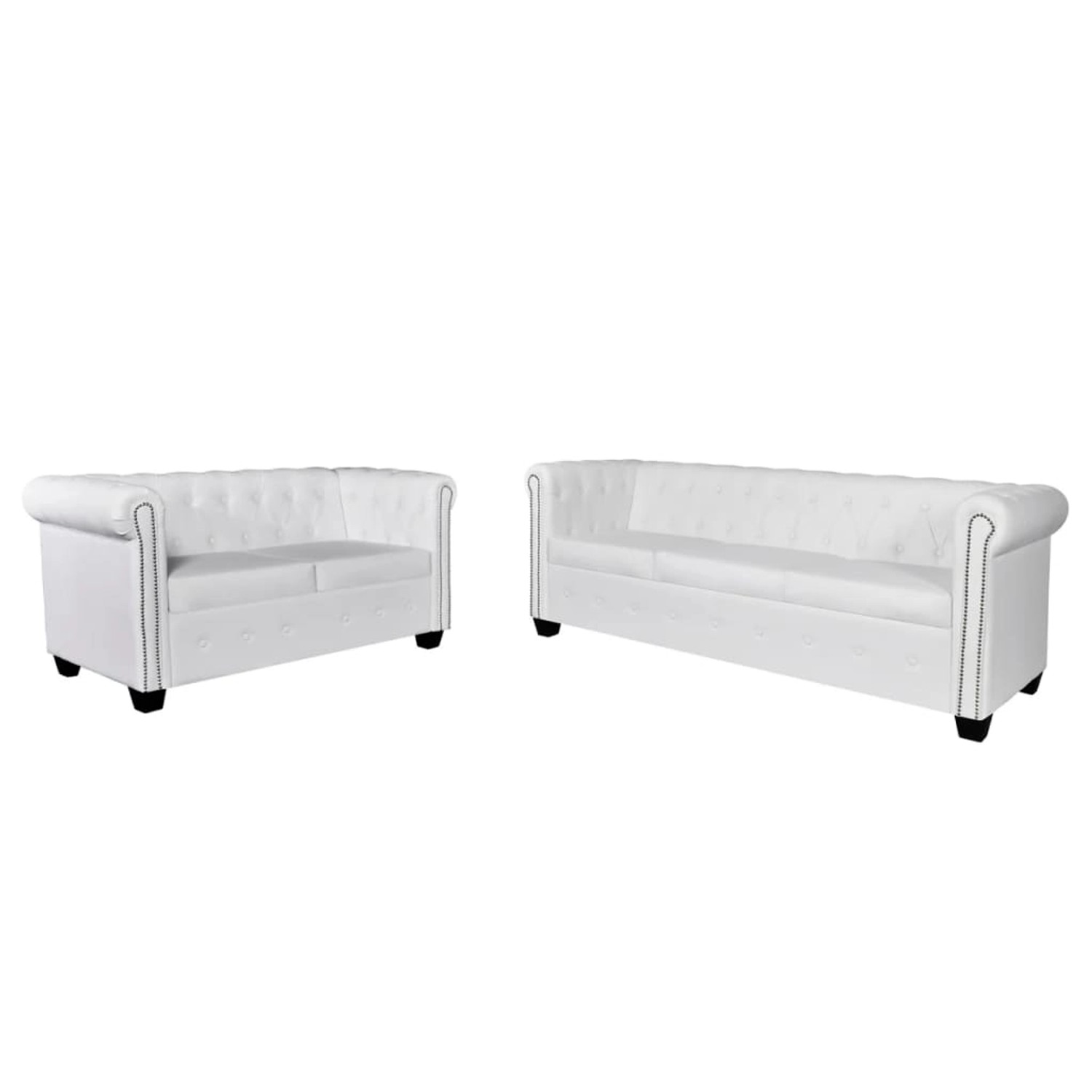 Weißes vidaXL Chesterfield Sofa-Set: 2-Sitzer und 3-Sitzer Sofas aus Kunstleder.