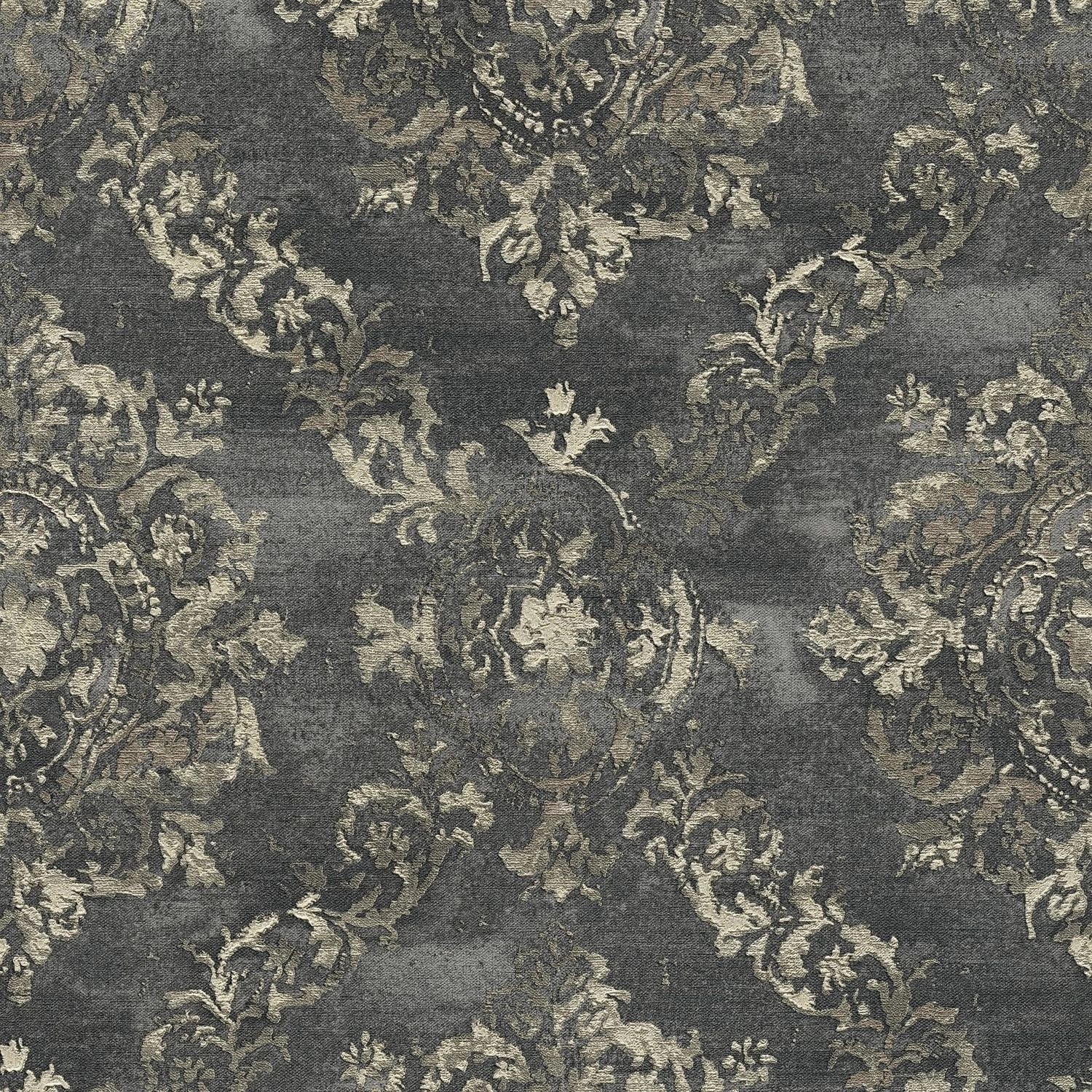 PROFHOME 387074-GU Barock Tapete Romantisch Anthrazit Gold Schwarz-Grau 0,5 günstig online kaufen