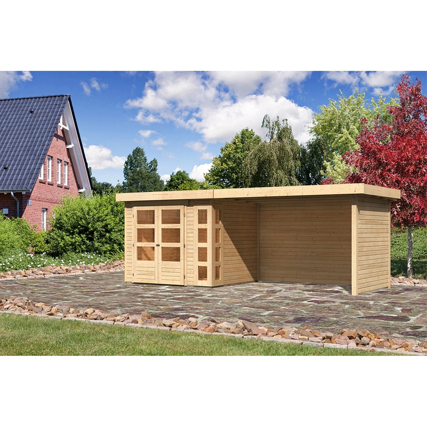 Karibu Holz-Gartenhaus Sölve Natur Flachdach Unbehandelt 238 cm x 213 cm günstig online kaufen