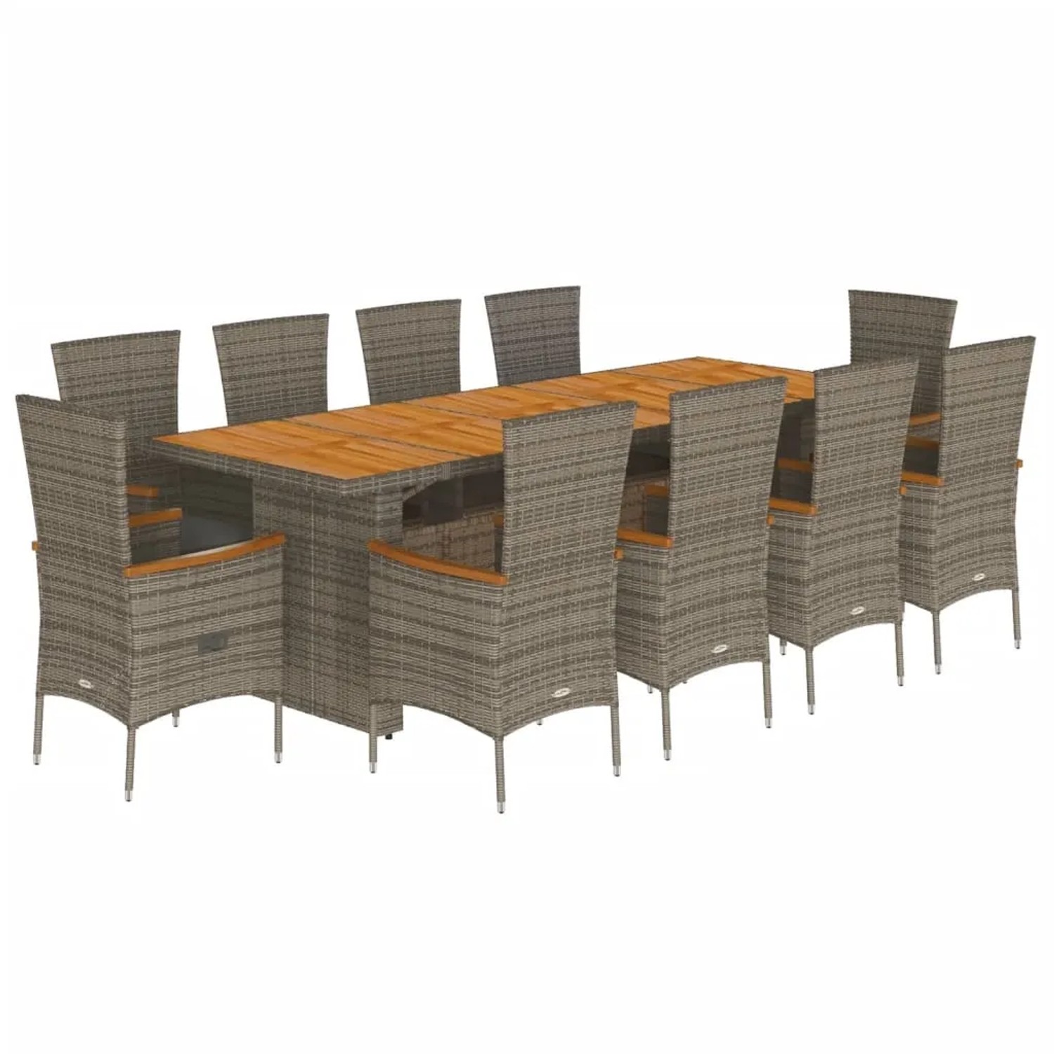 vidaXL 11-Tlg Garten-Essgruppe mit Kissen Grau Poly Rattan 3277545