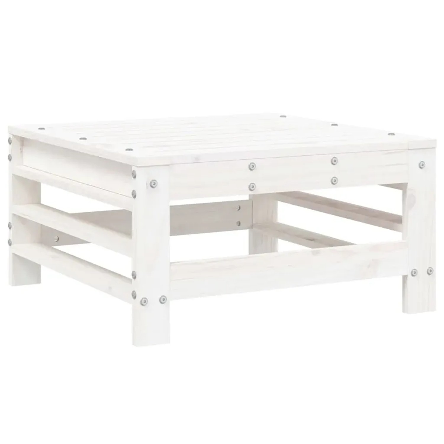 Weißer Gartenhocker/Tisch aus Kiefernholz, Teil des vidaXL Lounge-Sets.