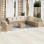 Beige vidaXL Garten-Sofagarnitur (12-tlg) aus Poly Rattan mit Kissen. Gartenmöbel-Set mit Tisch und Ecksofa.