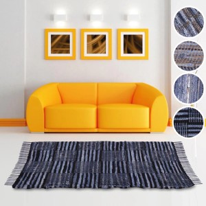 Bestlivings Jeans Flickenteppich 140x200 cm, blau-grau kariert, im Wohnzimmer.
