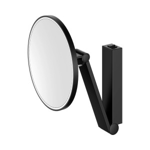 Beleuchteter Keuco Kosmetikspiegel iLook move, rund, schwarz, mit 5-fach Vergrößerung und Schwenkarm.