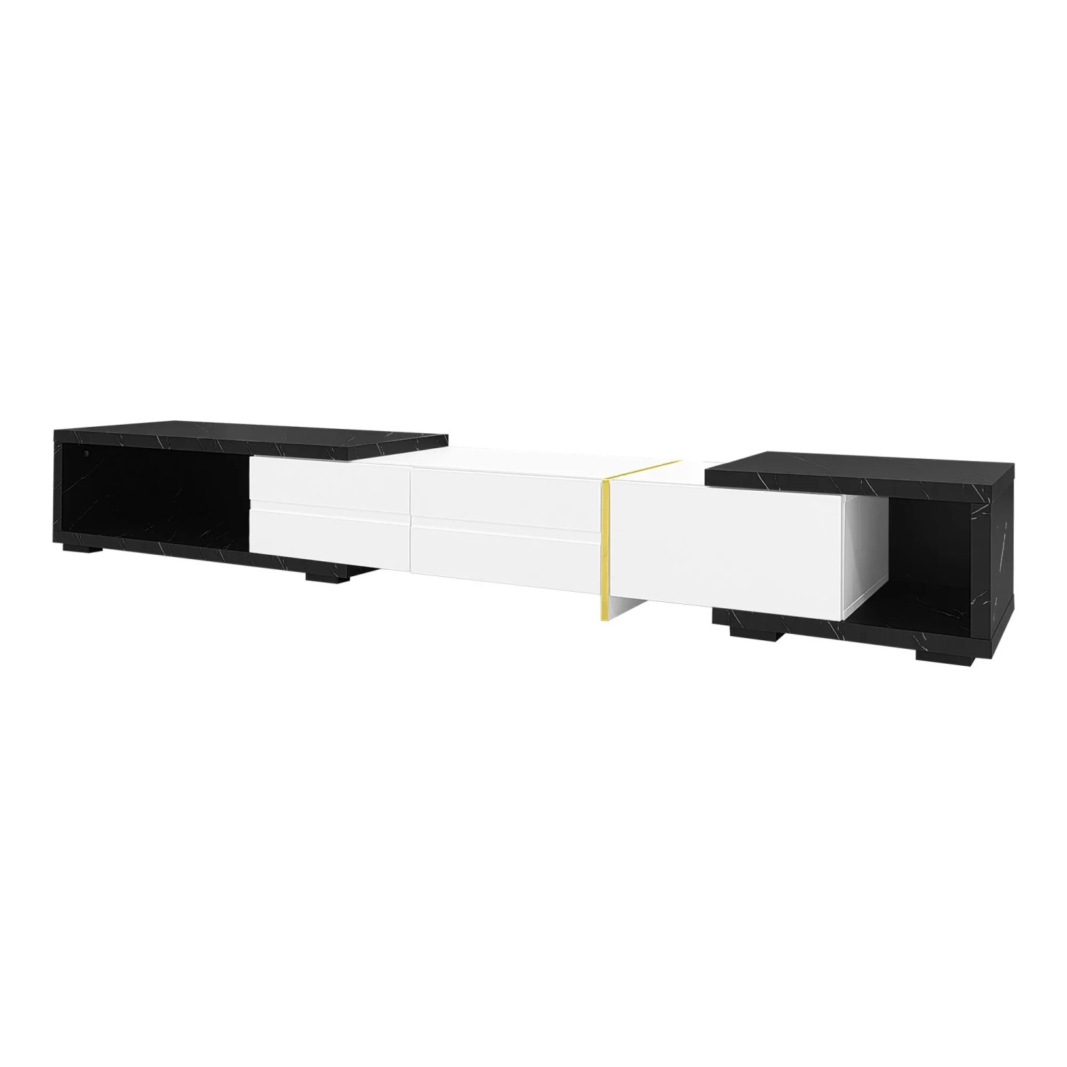 okwish TV Schrank mit Drehbar Stauraum Marmoroptik Gold 260x40x30cm Schwarz Weiß