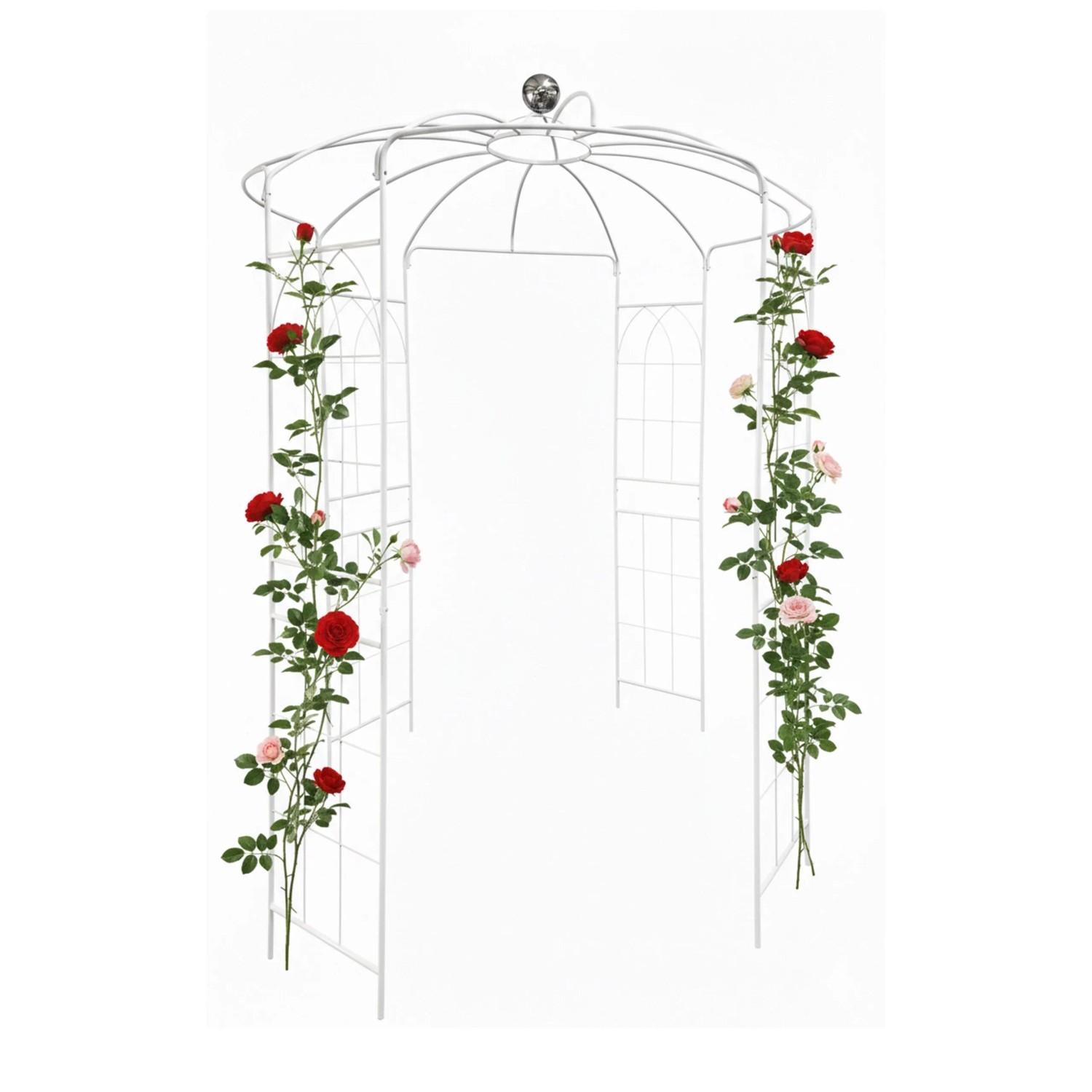 Relaxdays Rosenpavillon Metall Weiß mit Haken 290 cm x 206 cm x 206 cm