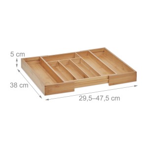 Relaxdays Besteckkasten Bambus Natur Ausziehbar Verstellbar 38 cm 5 bis 7 Fächer
