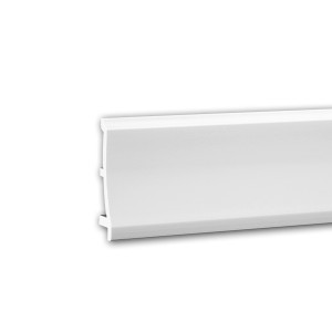 Weiße, stoßfeste PROFHOME Sockelleiste aus Polyurethan, 200 cm lang.