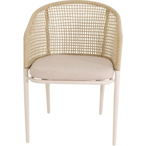 Lesli Kioto Gartenstuhl creme-beige mit Rope-Geflecht, Aluminiumgestell und Sitzkissen. Modern für Terrasse.