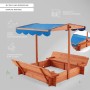 Home Deluxe Sandkasten Buddelkiste mit Dach und Sitzbänken, die als Abdeckung dienen.