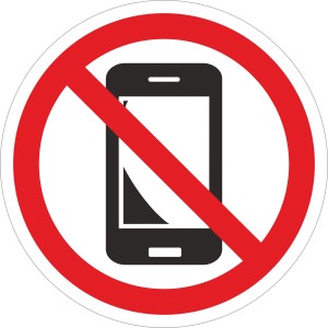 Handyverbot Schild, rund, Ø 10cm, aus Hard-PVC, rot durchgestrichenes Smartphone.