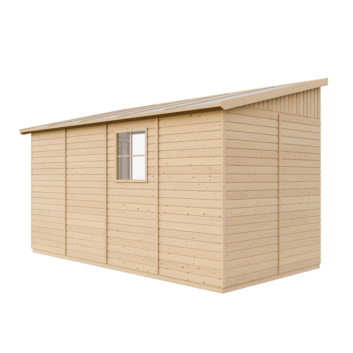 Timbela Anbau-Gartenhaus M340 aus Holz, 8 m², ohne Seitenwand und Boden.