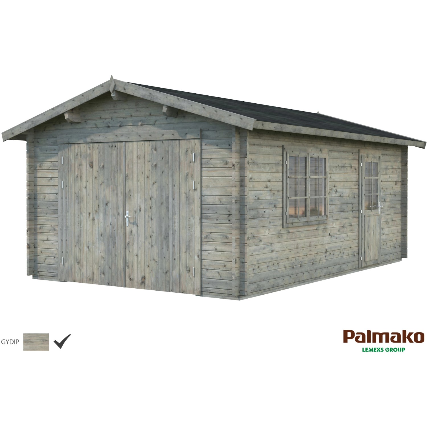 Palmako Holzgarage Roger mit Holztor Grau tauchgrundiert 360 cm x 550 cm