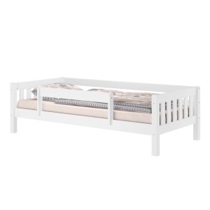 Erst-Holz Kinderbett mit Dreiseitiger Sicherung 90 x 200 cm Kiefer Weiß Holzbett Modell 29 mit Kindersicherung Unten