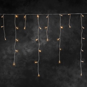 Konstsmide LED-Lichtervorhang Solar Eisregen mit bernsteinfarbenen LEDs für Außen.