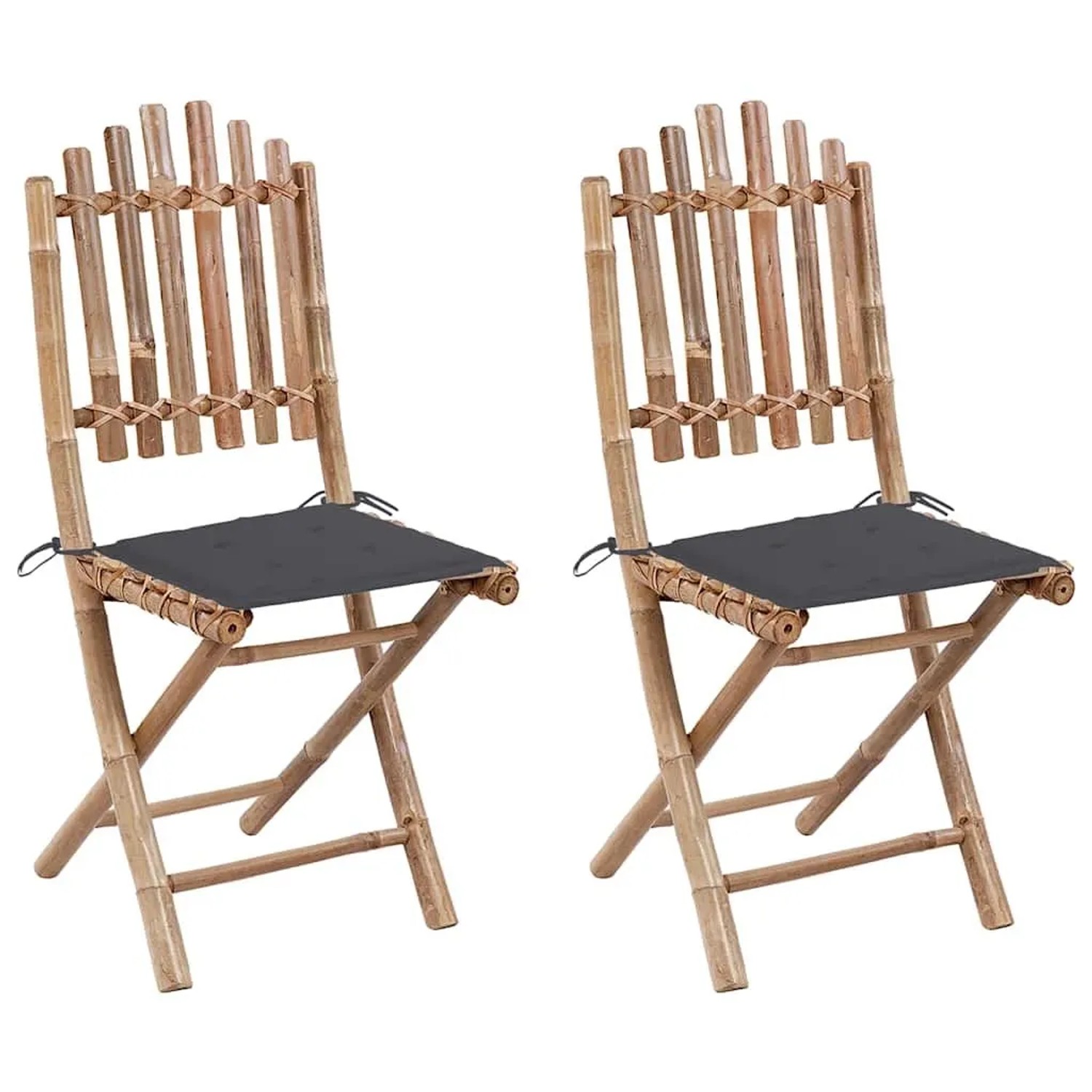 Furnicato Klappbare Gartenstühle 2er Set Mit Kissen Bambus 50x42x92 Cm Anthrazit