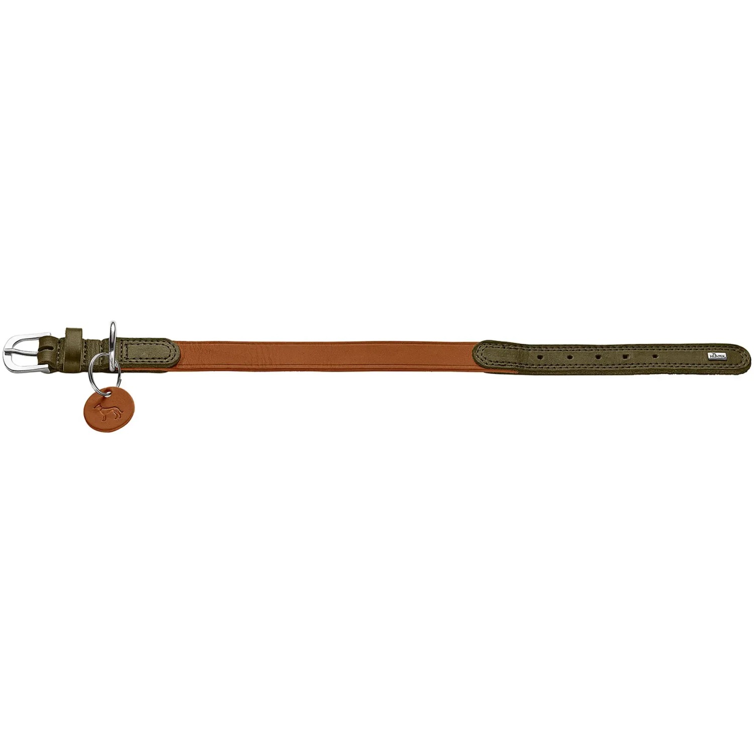 HUNTER Halsband Solid Education Duo – Geflochten, Cognac/Oliv, Größe 40, 2 Cm Breit
